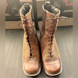 NAOT Brown Tweed and Leather Lace Up Boot